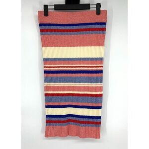 GB Gianni Bini Skirt Womens Medium Stripe Ribbed Knit Pull on Midi Red Pencil